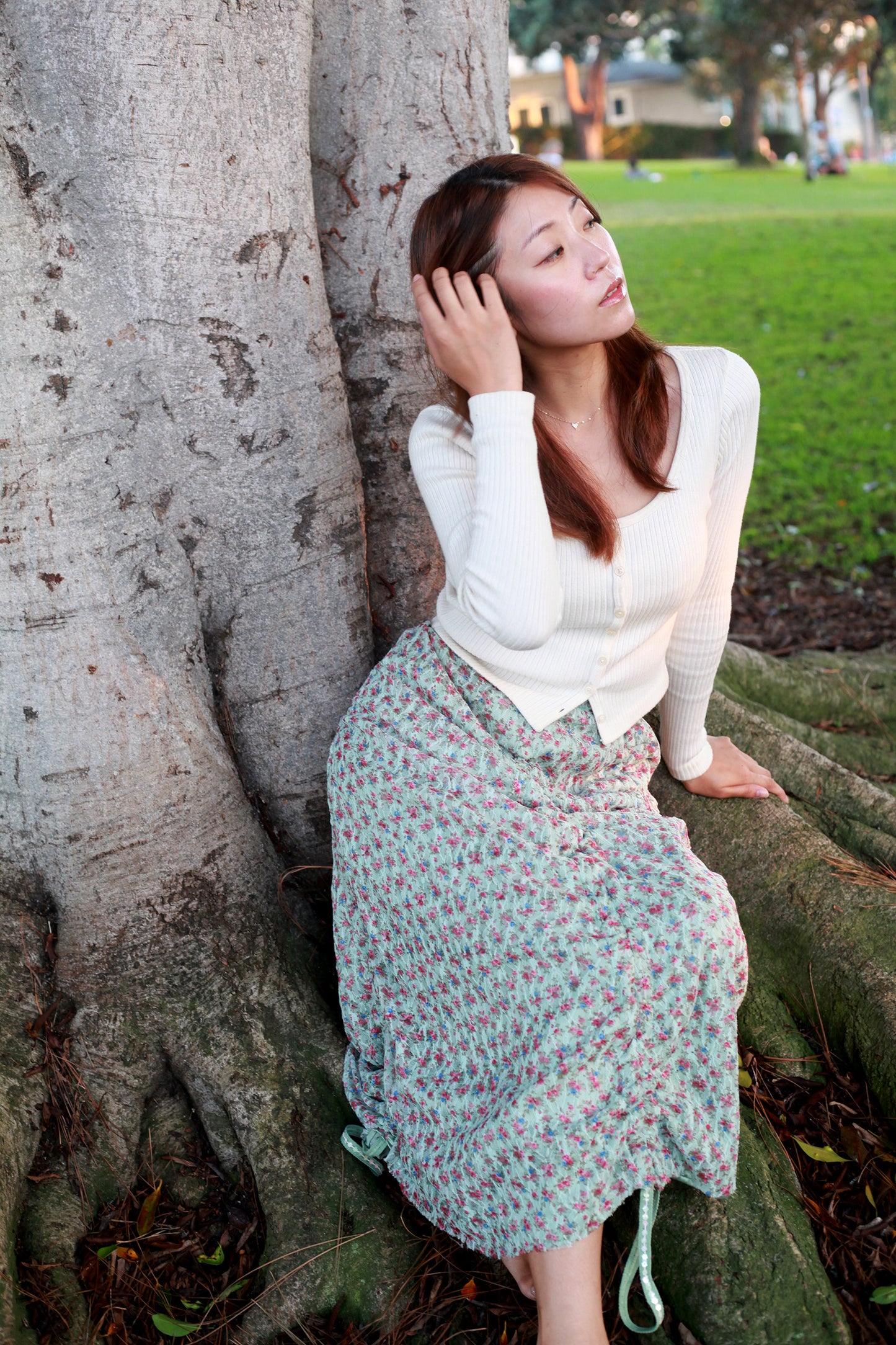 Armore Skirt ~ olive floral (ᴄᴜʀᴛᴀɪɴ ʟᴇɴɢᴛʜ)