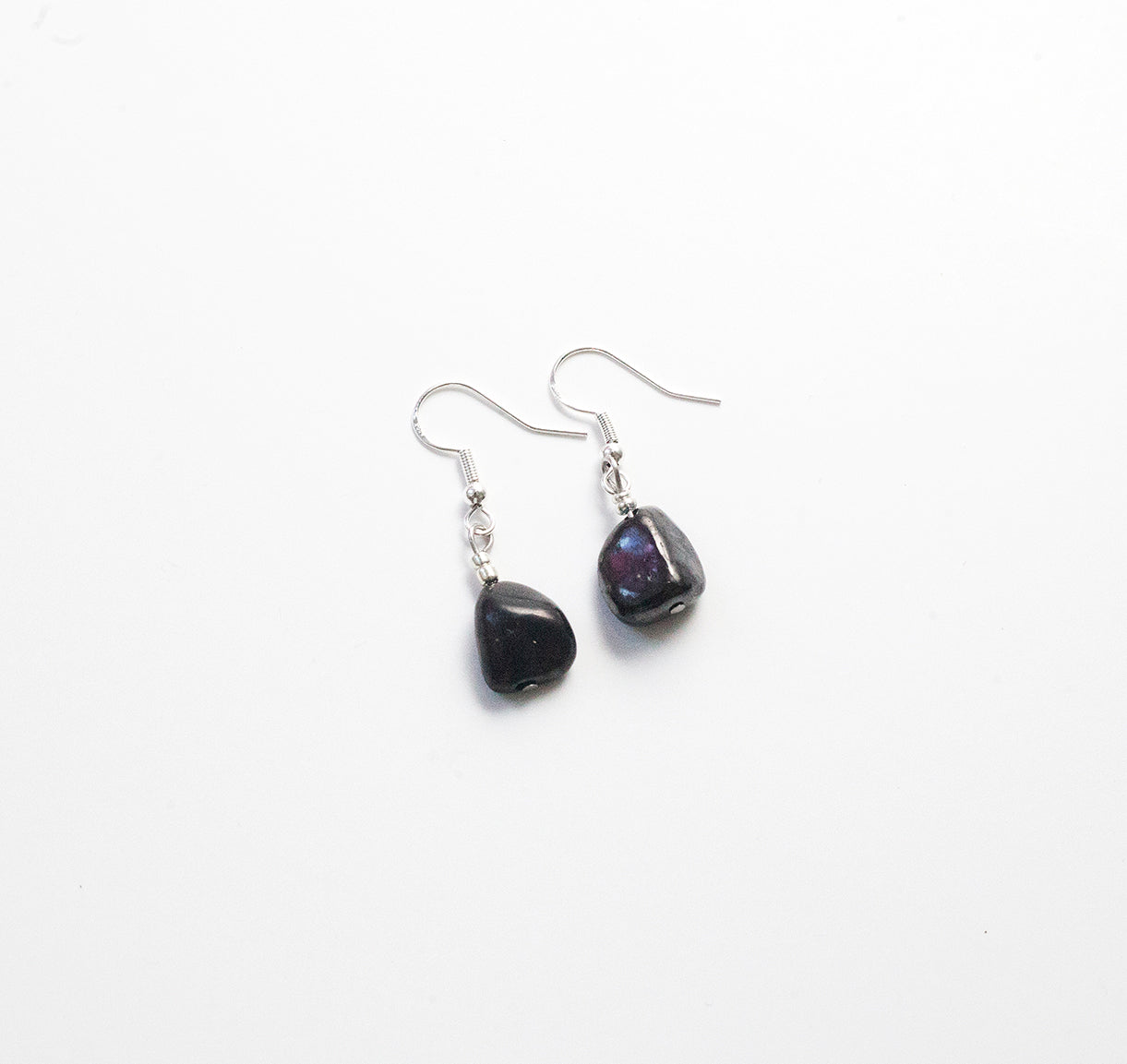 Raw Shungite + Silver Earrings