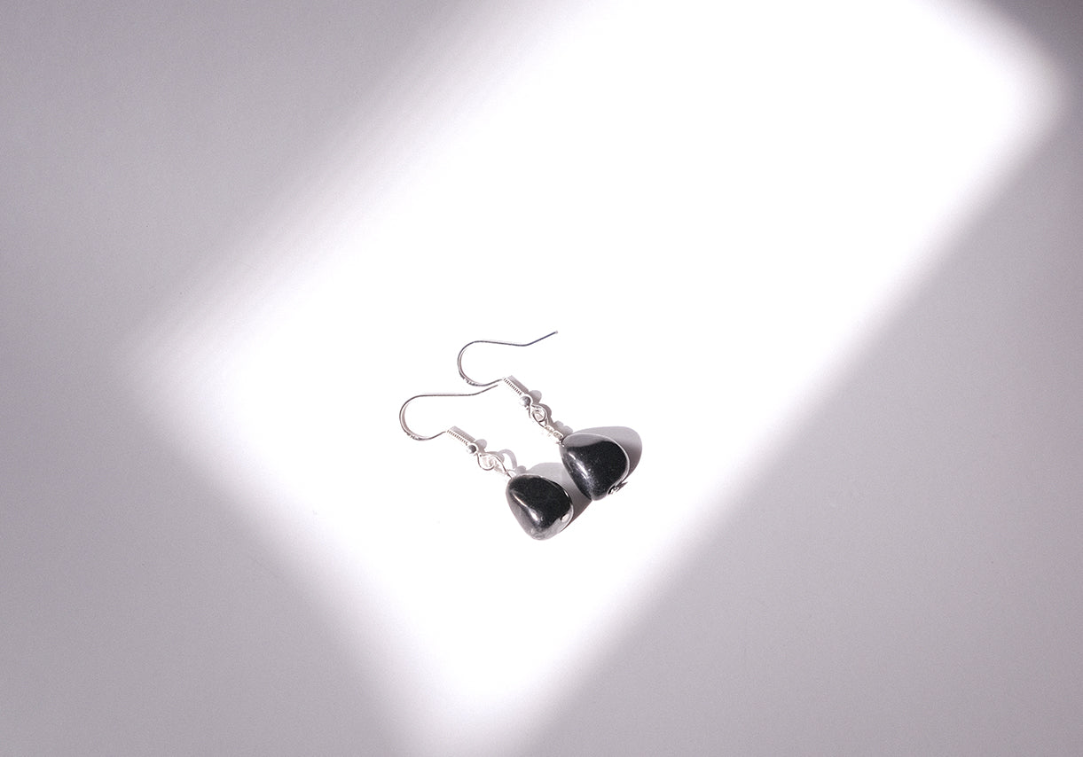 Raw Shungite + Silver Earrings