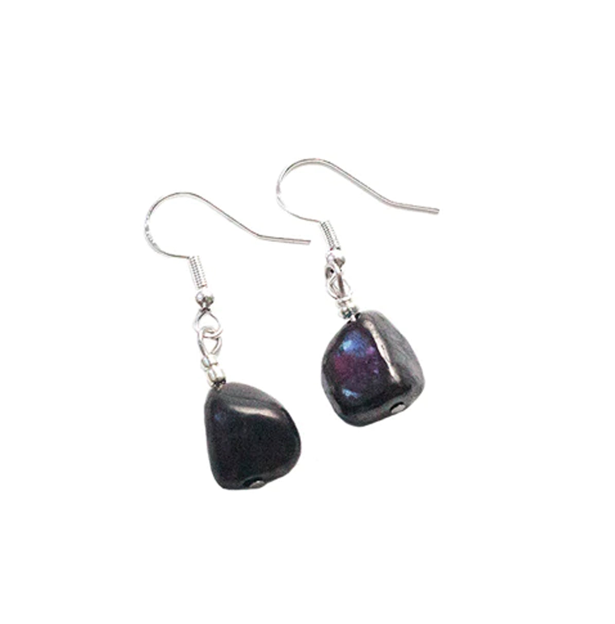 Raw Shungite + Silver Earrings