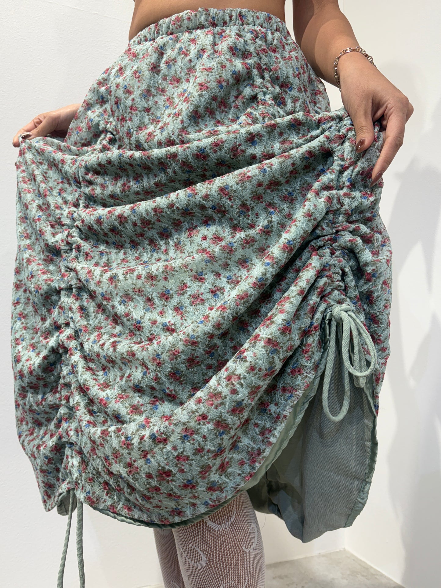 Armore Skirt ~ olive floral  (ᴄᴜʀᴛᴀɪɴ ʟᴇɴɢᴛʜ)