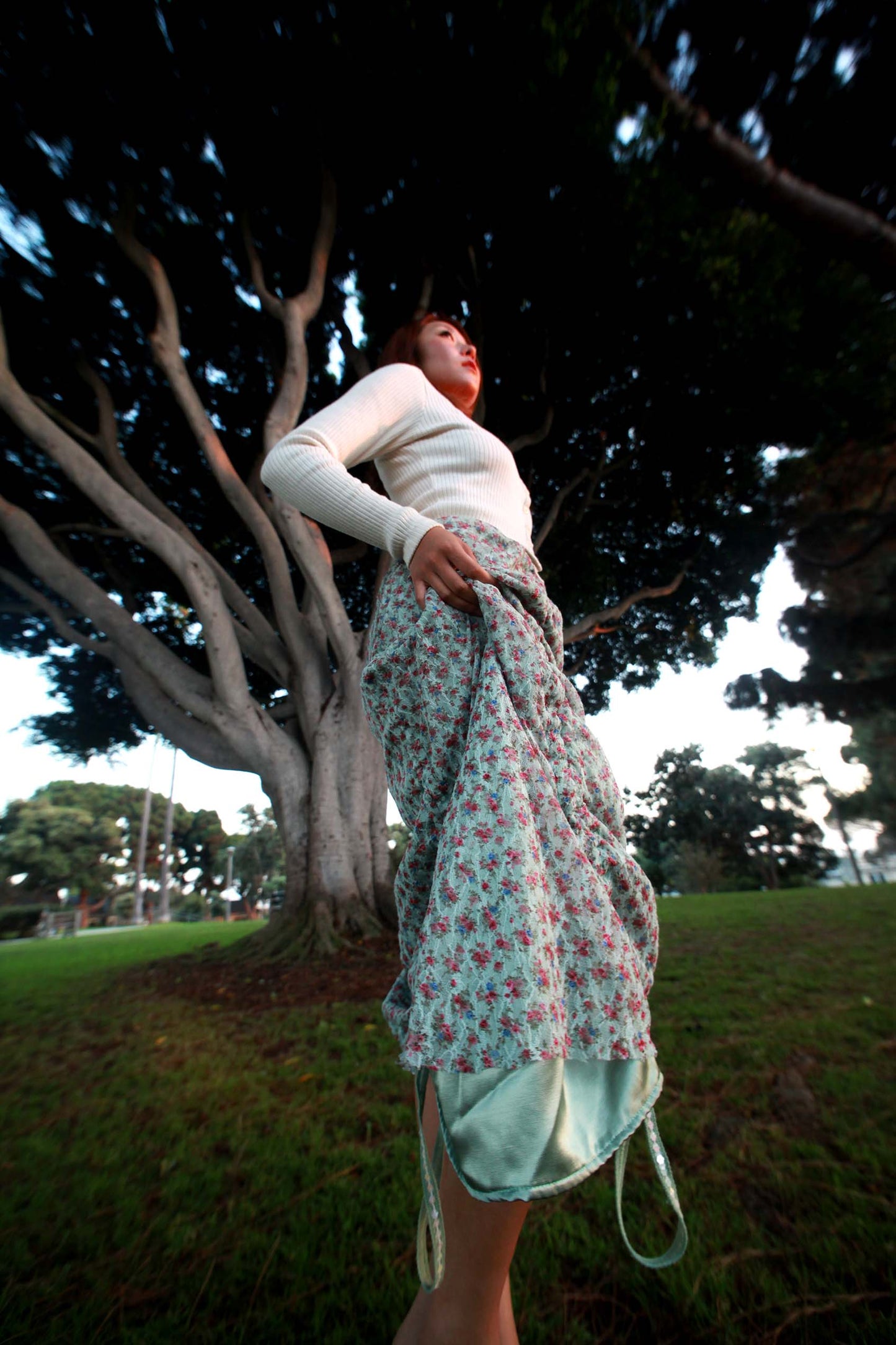 Armore Skirt ~ olive floral  (ᴄᴜʀᴛᴀɪɴ ʟᴇɴɢᴛʜ)