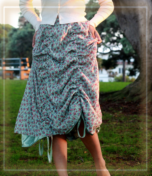 Armore Skirt ~ olive floral  (ᴄᴜʀᴛᴀɪɴ ʟᴇɴɢᴛʜ)
