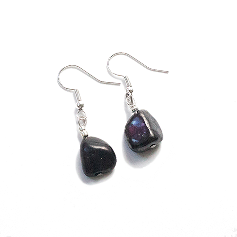 Raw Shungite + Silver Earrings