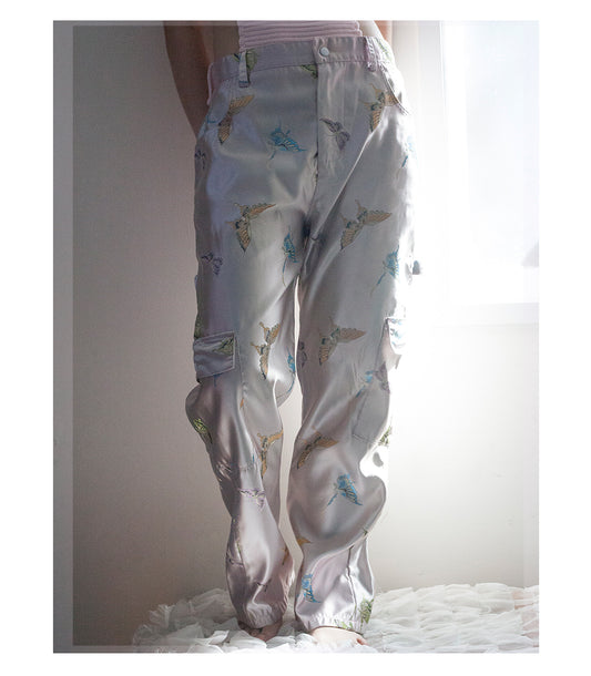 FL3X || pink butterfly brocade slacks